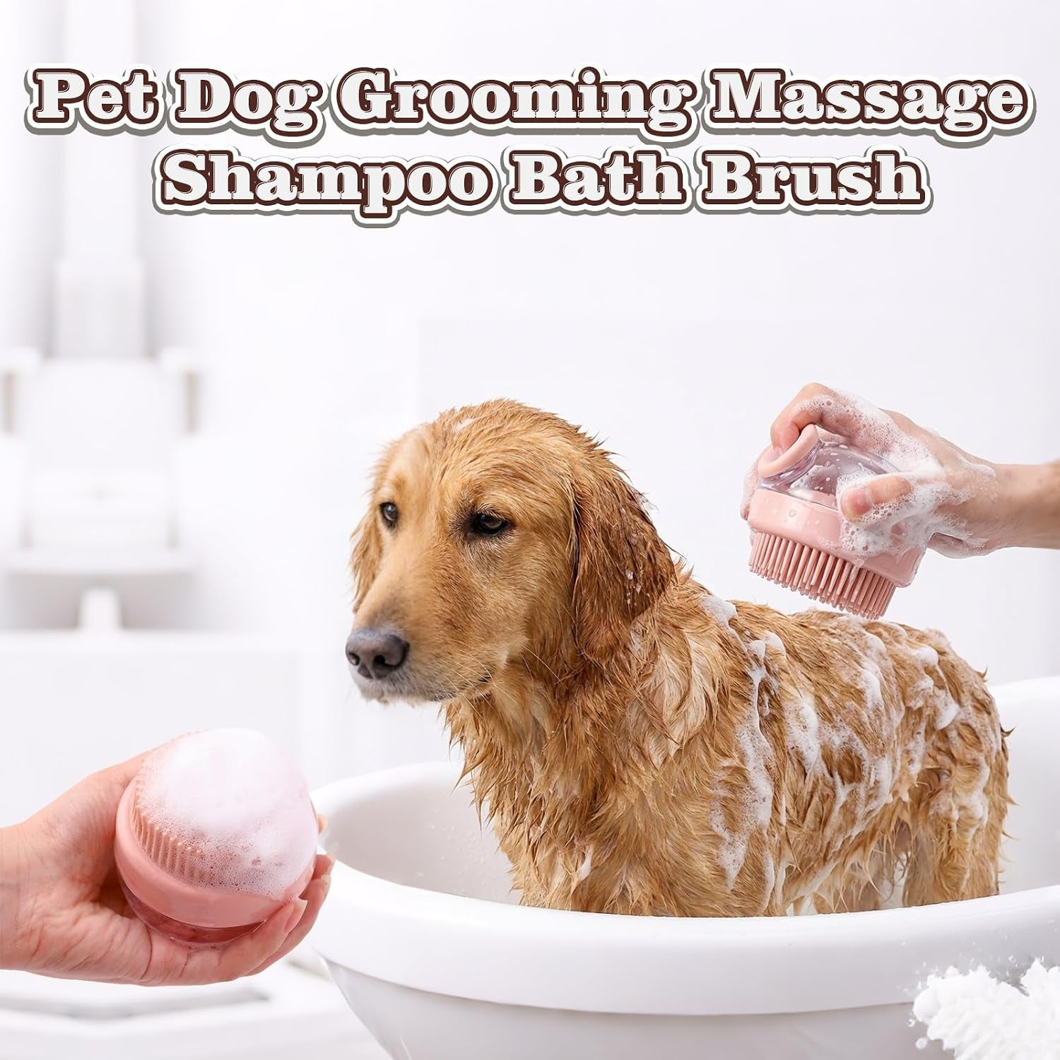 2 Pcs Dog Bath Scrubber Brush, 2 in 1 Pet Dog Grooming Brush with Built-In Shampoo Dispenser Massage Shampoo Bath Brush Soft Silicone Bristle for Long Short Haired Dogs Cats Shower-Green