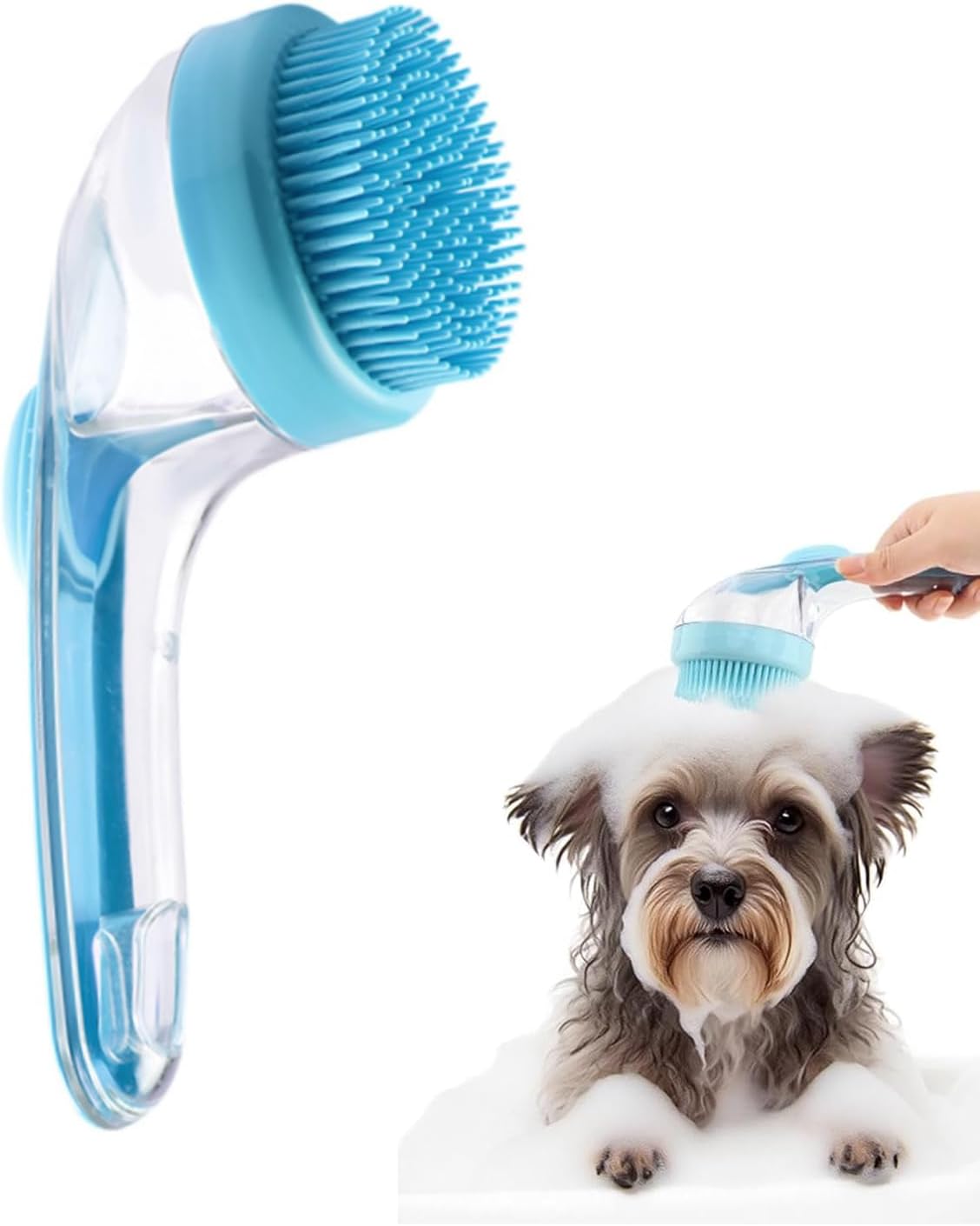 2 Pcs Dog Bath Scrubber Brush, 2 in 1 Pet Dog Grooming Brush with Built-In Shampoo Dispenser Massage Shampoo Bath Brush Soft Silicone Bristle for Long Short Haired Dogs Cats Shower-Green