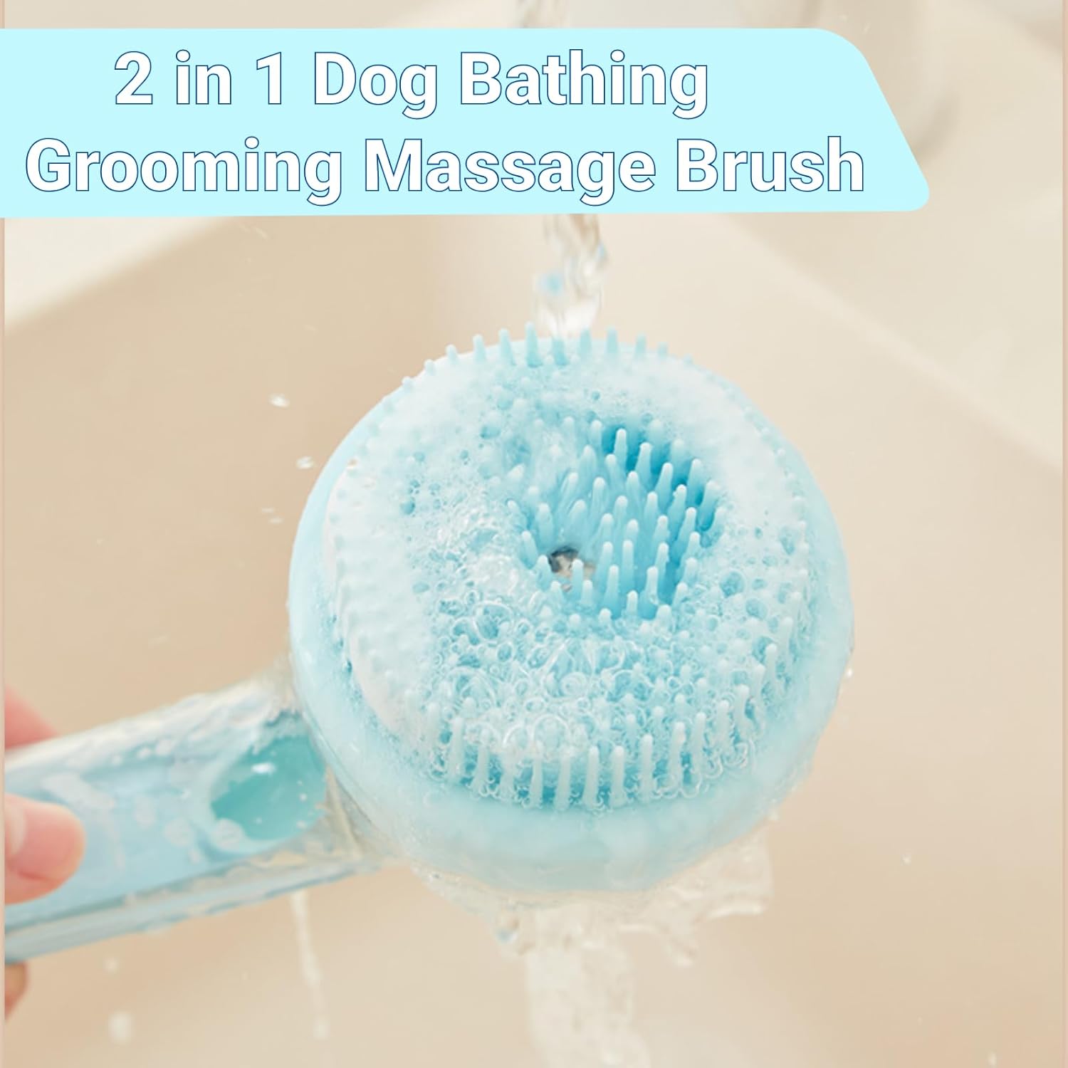 2 Pcs Dog Bath Scrubber Brush, 2 in 1 Pet Dog Grooming Brush with Built-In Shampoo Dispenser Massage Shampoo Bath Brush Soft Silicone Bristle for Long Short Haired Dogs Cats Shower-Green