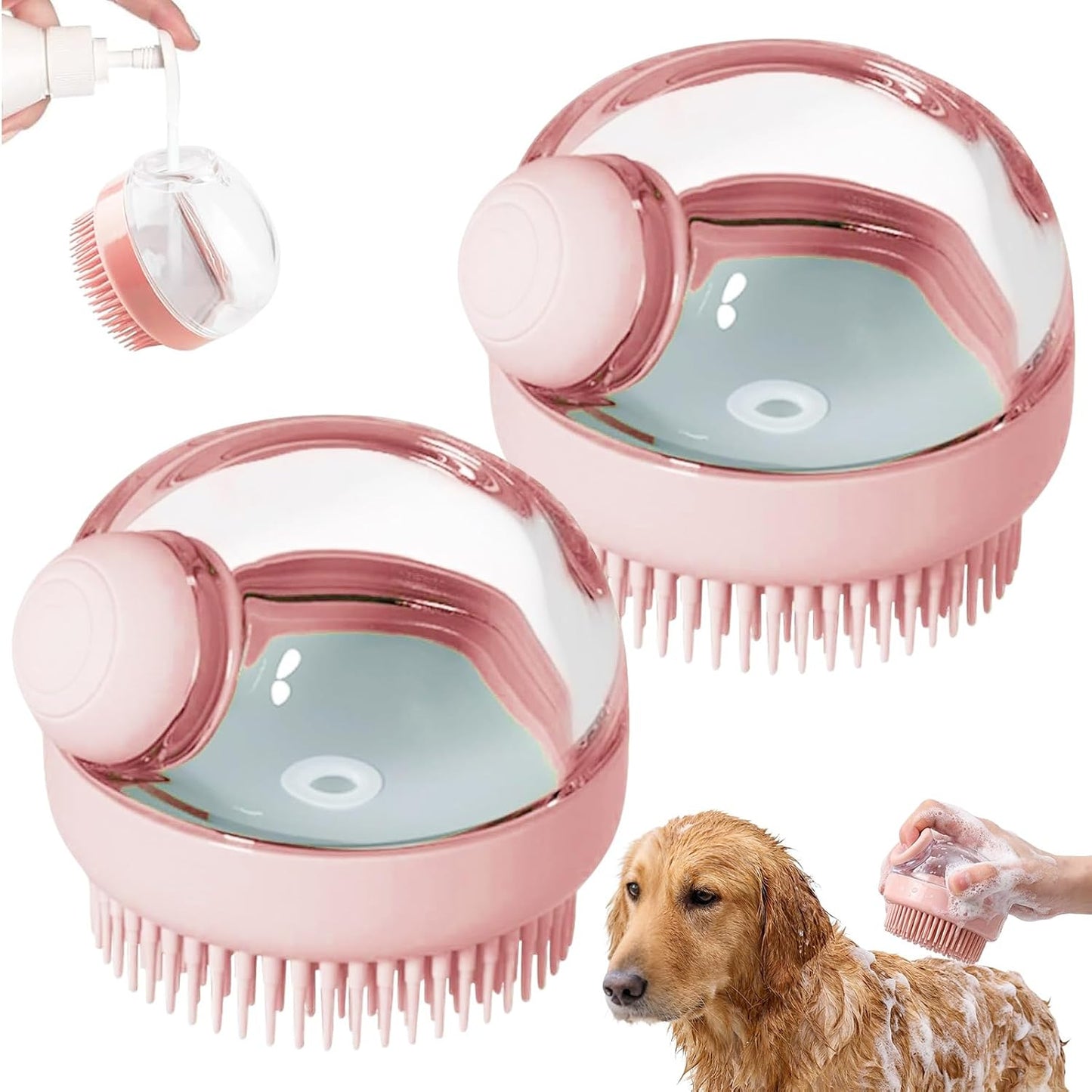 2 Pcs Dog Bath Scrubber Brush, 2 in 1 Pet Dog Grooming Brush with Built-In Shampoo Dispenser Massage Shampoo Bath Brush Soft Silicone Bristle for Long Short Haired Dogs Cats Shower-Green