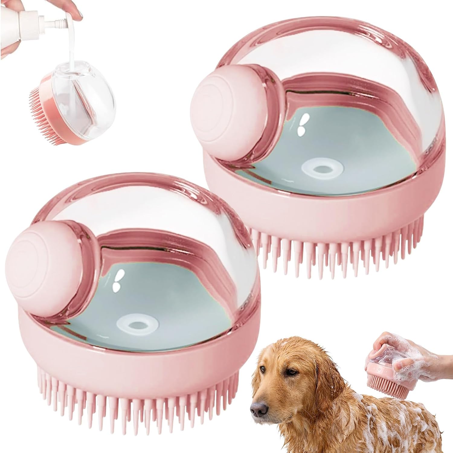 2 Pcs Dog Bath Scrubber Brush, 2 in 1 Pet Dog Grooming Brush with Built-In Shampoo Dispenser Massage Shampoo Bath Brush Soft Silicone Bristle for Long Short Haired Dogs Cats Shower-Green