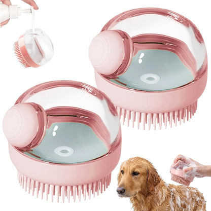 2 Pcs Dog Bath Scrubber Brush, 2 in 1 Pet Dog Grooming Brush with Built-In Shampoo Dispenser Massage Shampoo Bath Brush Soft Silicone Bristle for Long Short Haired Dogs Cats Shower-Green