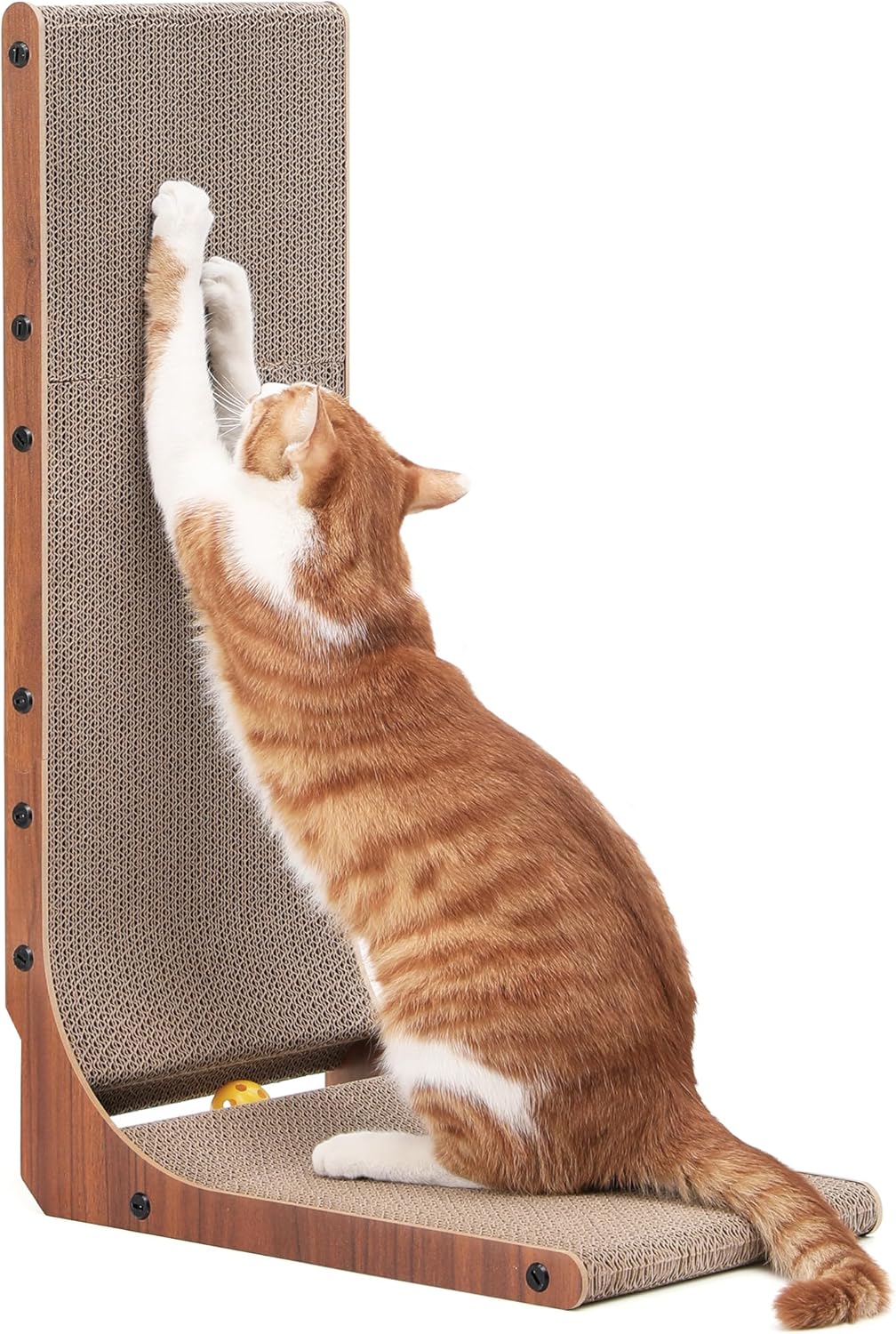 Cat Scratcher, 26.8 Inch L Shape Cat Scratch Pad Wall Mounted, Cat Scratching Cardboard with Ball Toy for Indoor Cats, Large Size