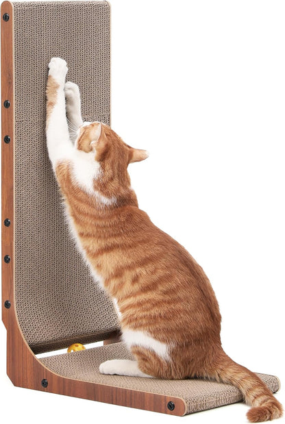 Cat Scratcher, 26.8 Inch L Shape Cat Scratch Pad Wall Mounted, Cat Scratching Cardboard with Ball Toy for Indoor Cats, Large Size