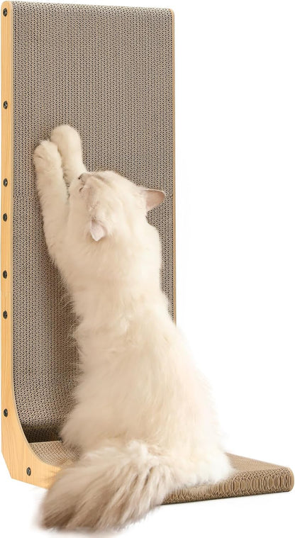 Cat Scratcher, 26.8 Inch L Shape Cat Scratch Pad Wall Mounted, Cat Scratching Cardboard with Ball Toy for Indoor Cats, Large Size