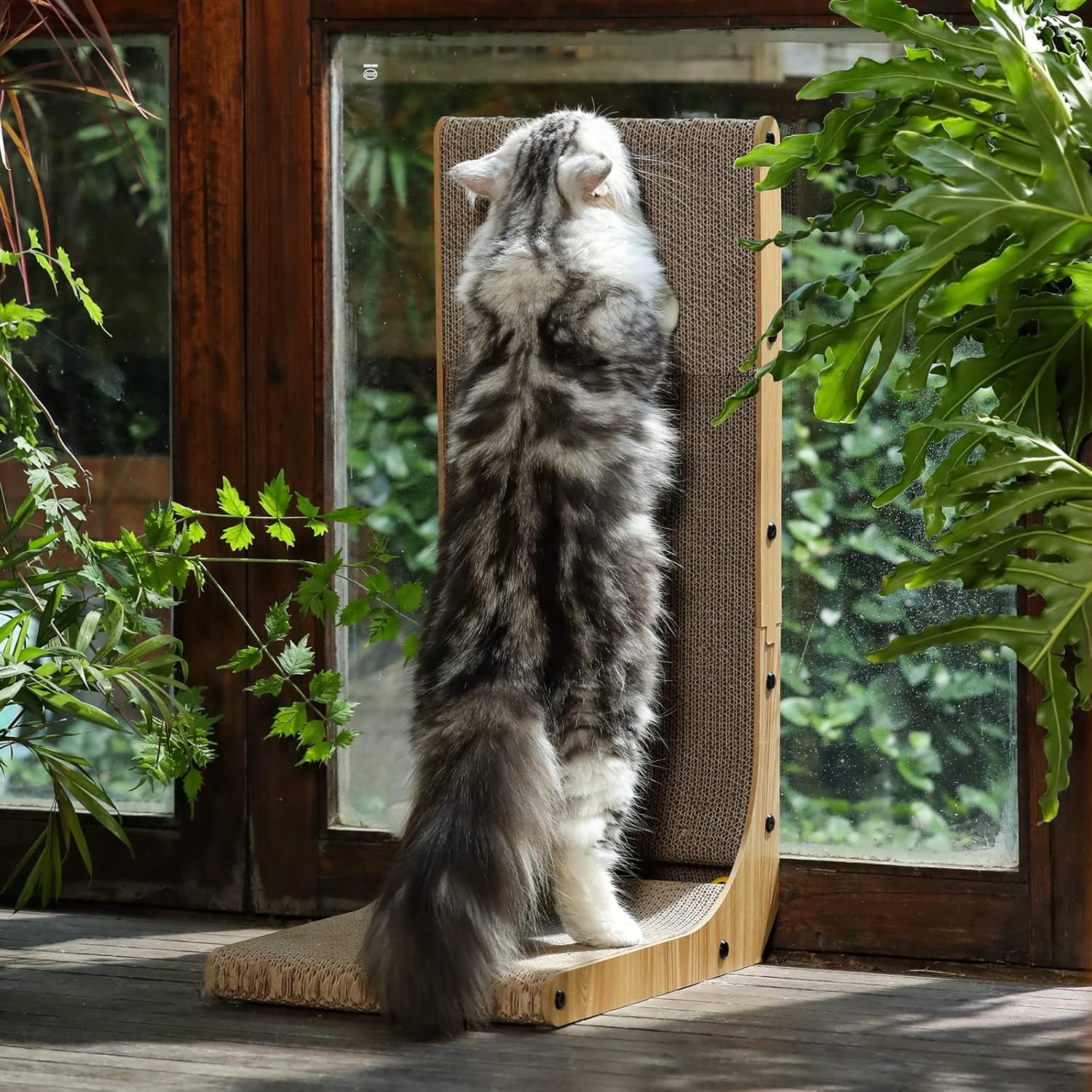 Cat Scratcher, 26.8 Inch L Shape Cat Scratch Pad Wall Mounted, Cat Scratching Cardboard with Ball Toy for Indoor Cats, Large Size
