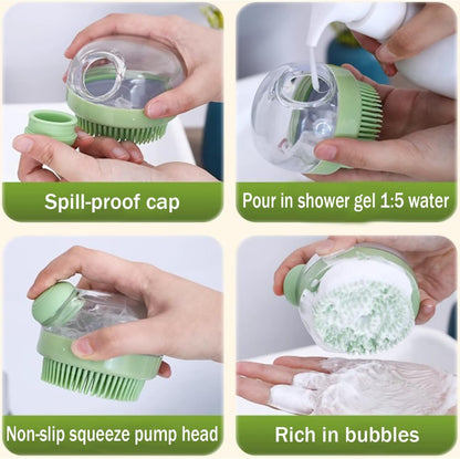 2 Pcs Dog Bath Scrubber Brush, 2 in 1 Pet Dog Grooming Brush with Built-In Shampoo Dispenser Massage Shampoo Bath Brush Soft Silicone Bristle for Long Short Haired Dogs Cats Shower-Green